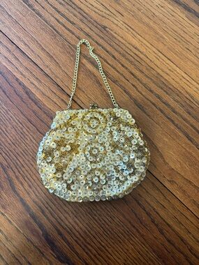 Gold mini coquette  sequin gold clutch evening bag